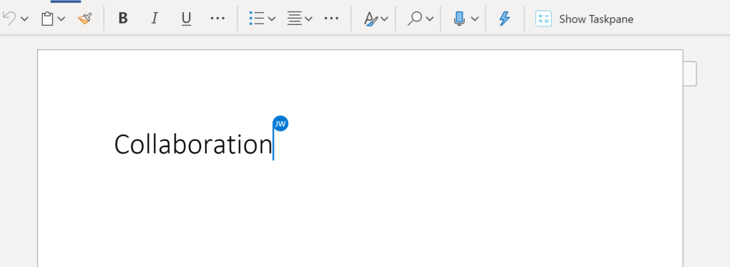 A collaborative document with "collaboration" typed onto it