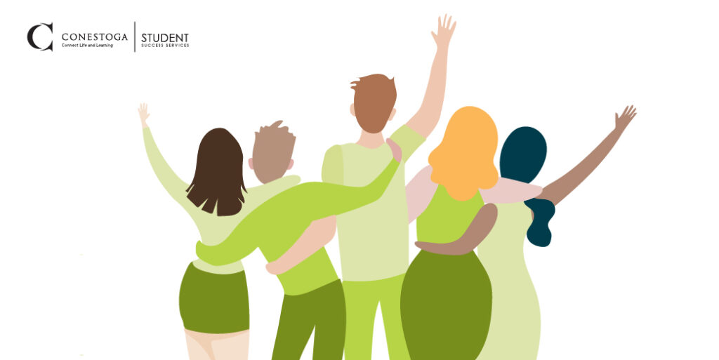 A diverse group of students supporting and cheering each other on. Student success services