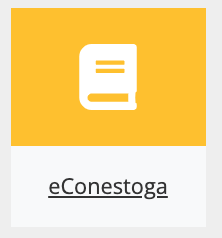 A yellow tile with a book icon labeled eConestoga.