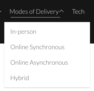 screenshot of menu for modes of delivery