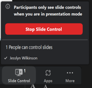 slide control option, available when a participant is presenting. designate the person who can advance slides.