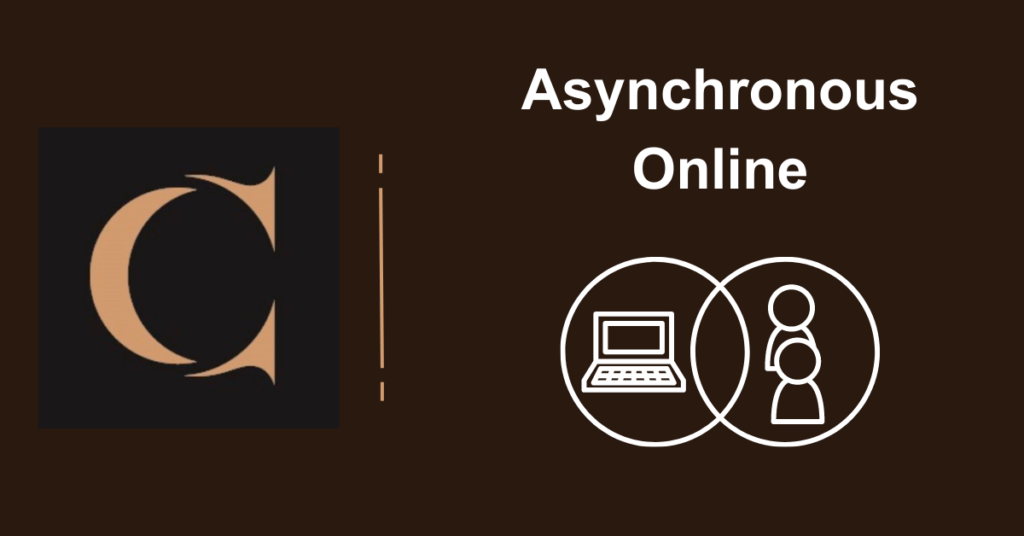 Conestoga logo Asynchronous Online Venn diagram with a computer and two people icons