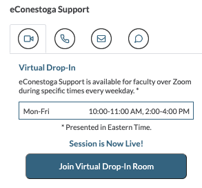 eConestoga virtual drop-in dates, meeting hours, and link