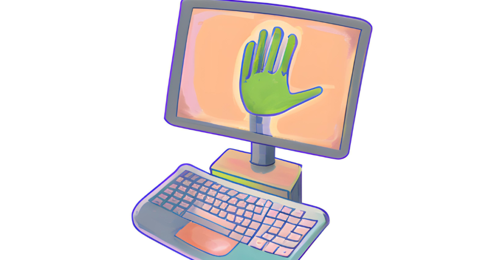 hand coming out of a computer. created by canva ai.