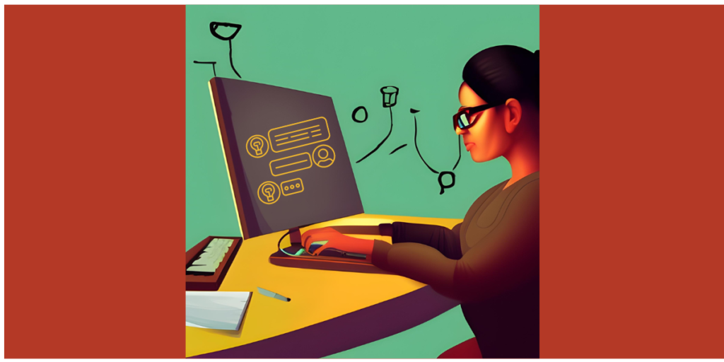 a woman at a computer