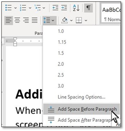 Add space before paragraph button in Microsoft Word.
